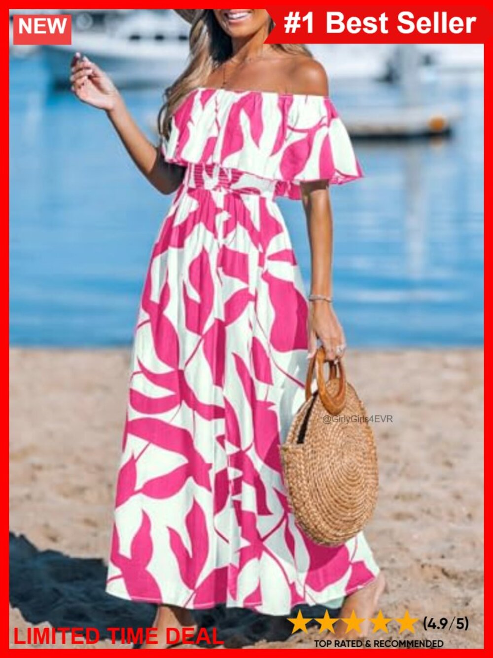 Ruffle Floral Maxi Dress Off Shoulder Backless Beach Summer - Picture 2 of 4